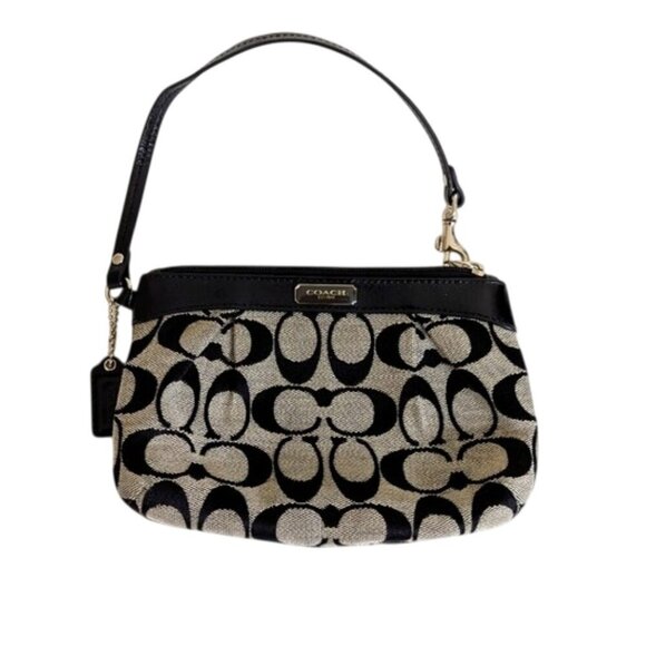 Coach Black and Cream Wristlet Bag with Interlocking C Pattern 7.5"x5" - Picture 1 of 9